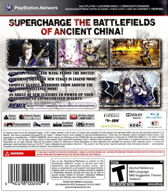 Dynasty Warriors 7: Xtreme Legends - (PS3) PlayStation 3 Video Games Koei Tecmo Games   