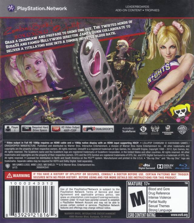 Lollipop Chainsaw - (PS3) PlayStation 3 Video Games Warner Bros. Interactive Entertainment   