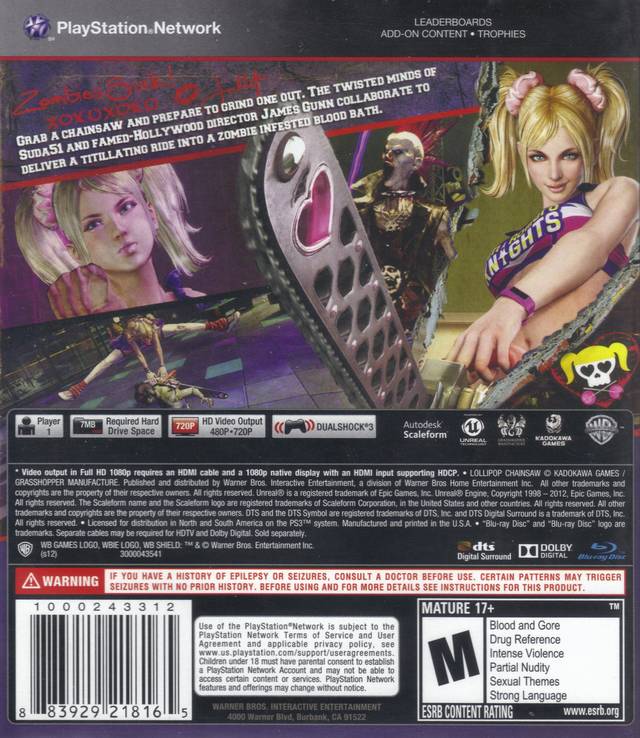 Lollipop Chainsaw - (PS3) PlayStation 3 (Canadian Version) Video Games Warner Bros. Interactive Entertainment   