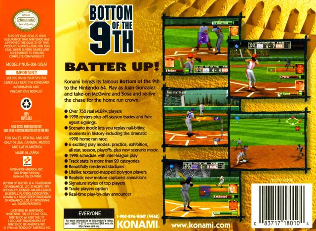 Bottom of the 9th - (N64) Nintendo 64 [Pre-Owned] Video Games Konami   