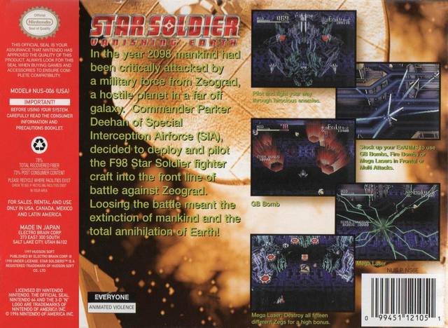 Star Soldier: Vanishing Earth - (N64) Nintendo 64 [Pre-Owned] Video Games Electro Brain   