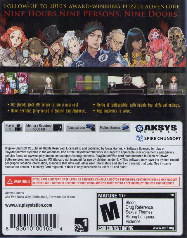 Zero Escape: Virtue's Last Reward - (PSV) PlayStation Vita Video Games Aksys Games   