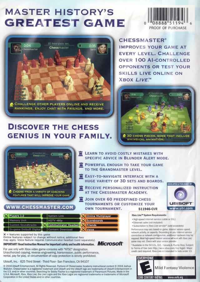 Chessmaster - Xbox Video Games Ubisoft   