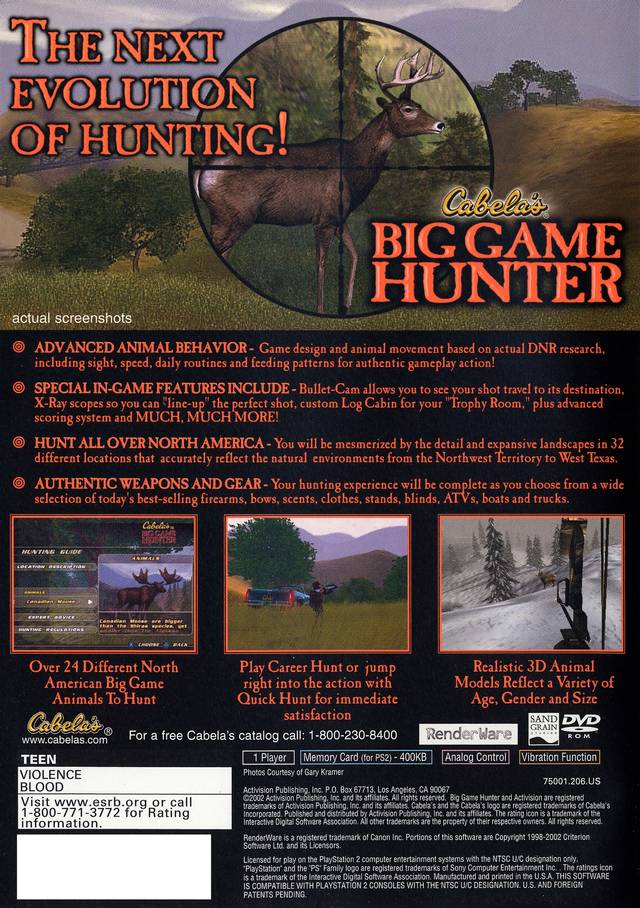 Cabela's Big Game Hunter (2002) - (PS2) PlayStation 2 [Pre-Owned] Video Games Activision   