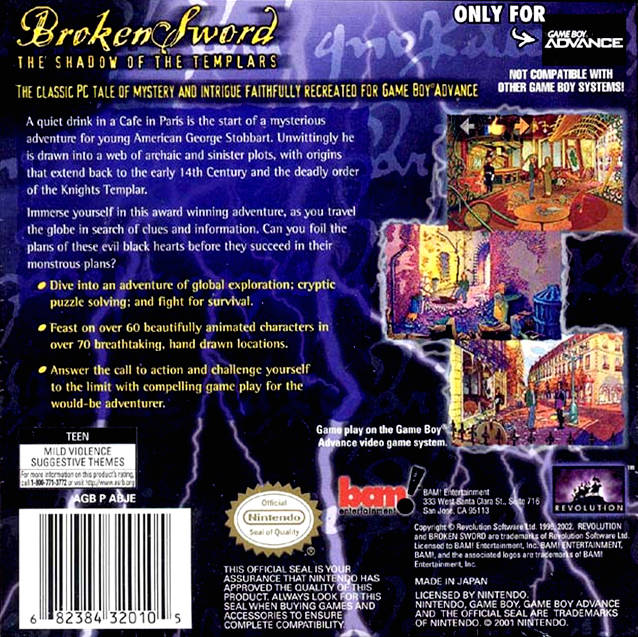 Broken Sword: The Shadow of the Templars - (GBA) Game Boy Advance [Pre-Owned] Video Games Bam Entertainment   