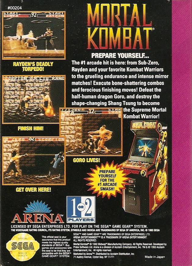 arena game gear Sega Game Gear Mortal Kombat