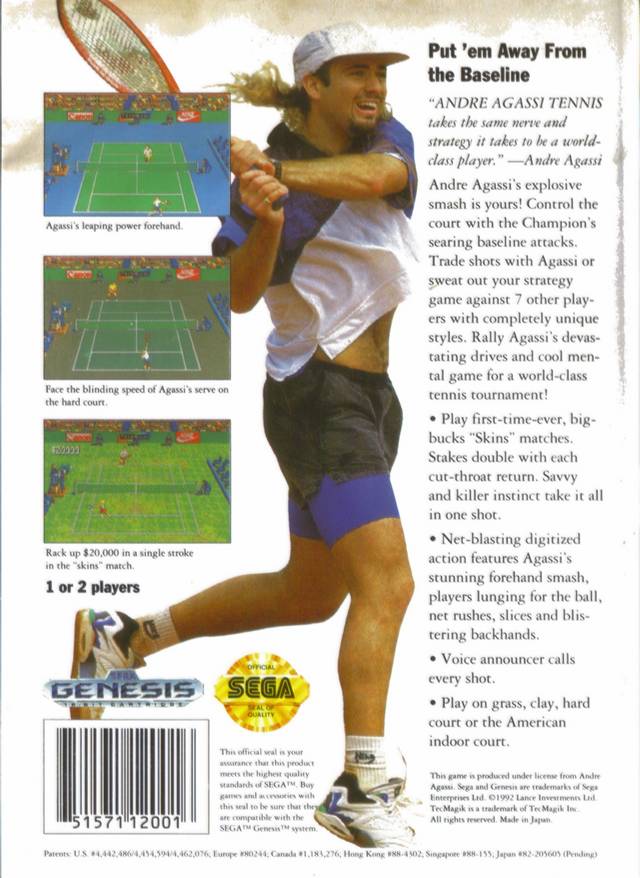 ANDRE AGASSI TENNIS / jeu SEGA Master System / TecMagik