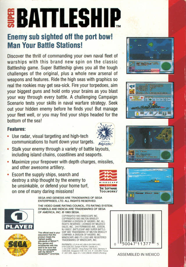 Super Battleship - (SG) SEGA Genesis [Pre-Owned] Video Games Mindscape   