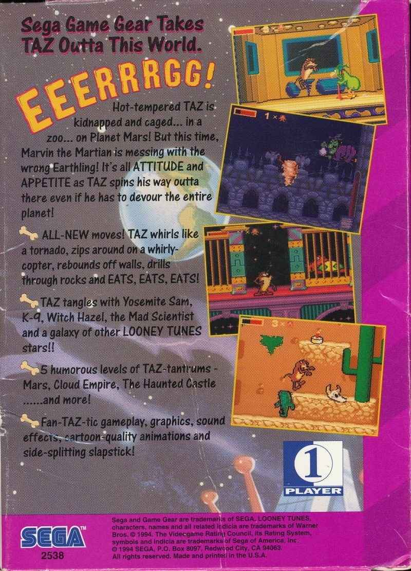 Taz in Escape from Mars - SEGA GameGear [Pre-Owned] Video Games Sega   