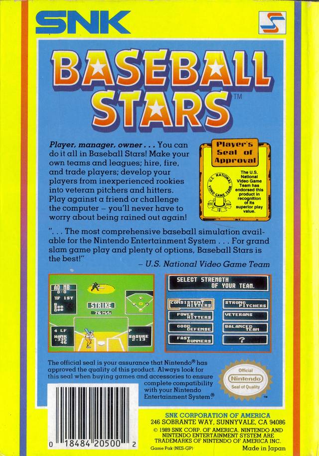 Baseball Stars - (NES) Nintendo Entertainment System [Pre-Owned] Video Games SNK   