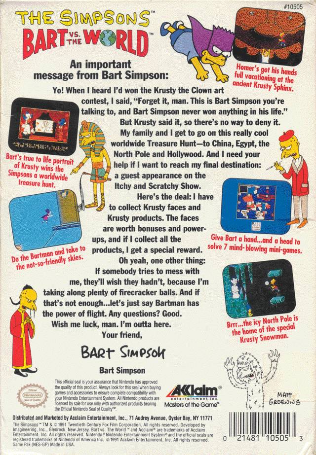 The Simpsons: Bart vs. the World - (NES) Nintendo Entertainment System [Pre-Owned] Video Games Acclaim   