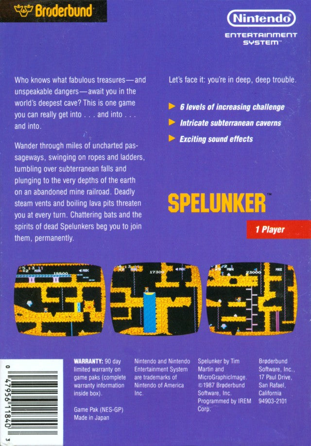 Spelunker - (NES) Nintendo Entertainment System [Pre-Owned] Video Games Broderbund   