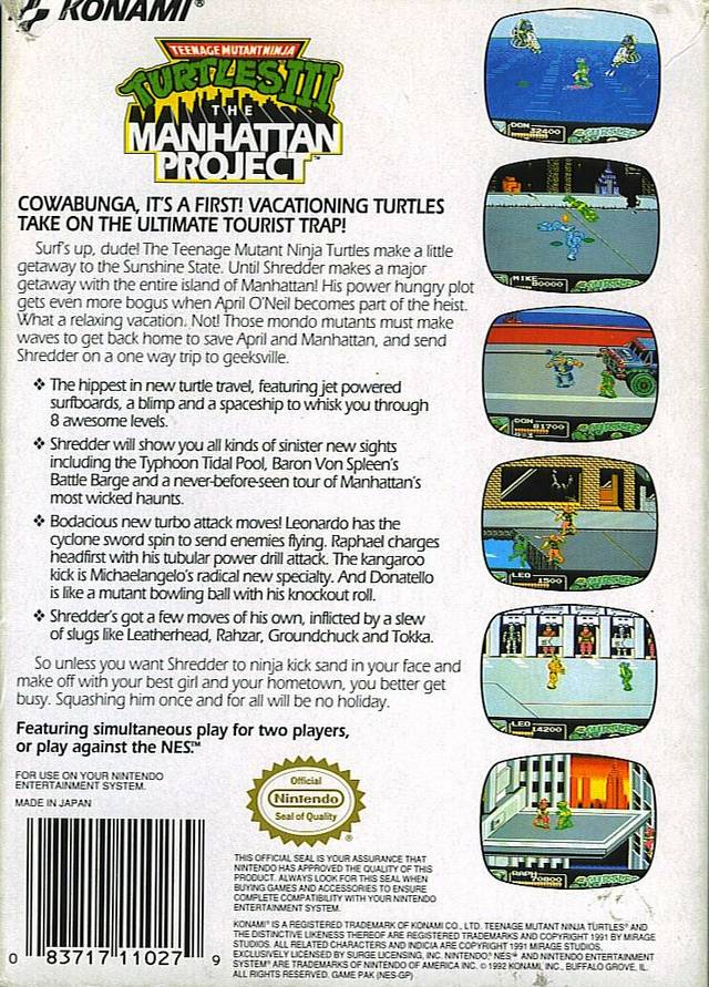 Teenage Mutant Ninja Turtles III: The Manhattan Project - (NES) Nintendo Entertainment System [Pre-Owned] Video Games Konami   
