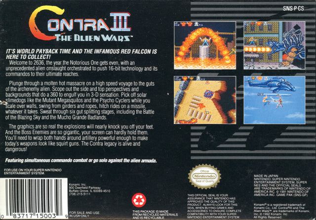 Contra III: The Alien Wars (SNES) Super Nintendo [Pre-Owned