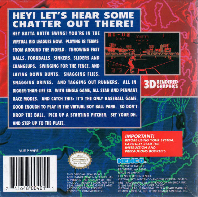 Virtual League Baseball - (VB) Virtual Boy Video Games Kemco   