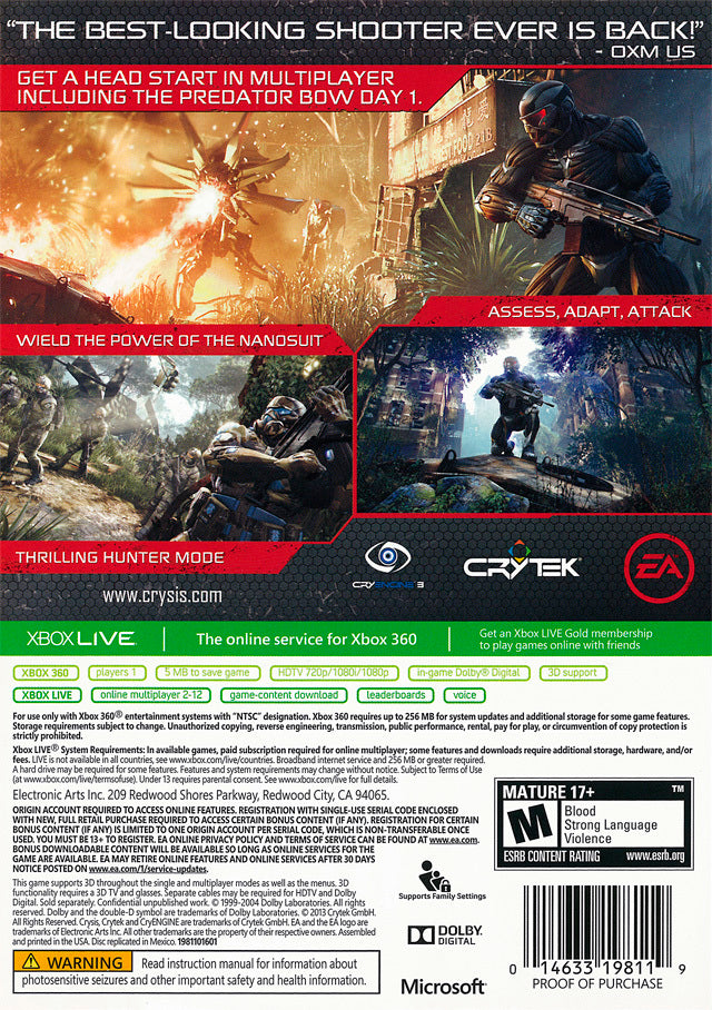 Crysis 3 (Hunter Edition) - Xbox 360 [Pre-Owned] Video Games Electronic Arts   