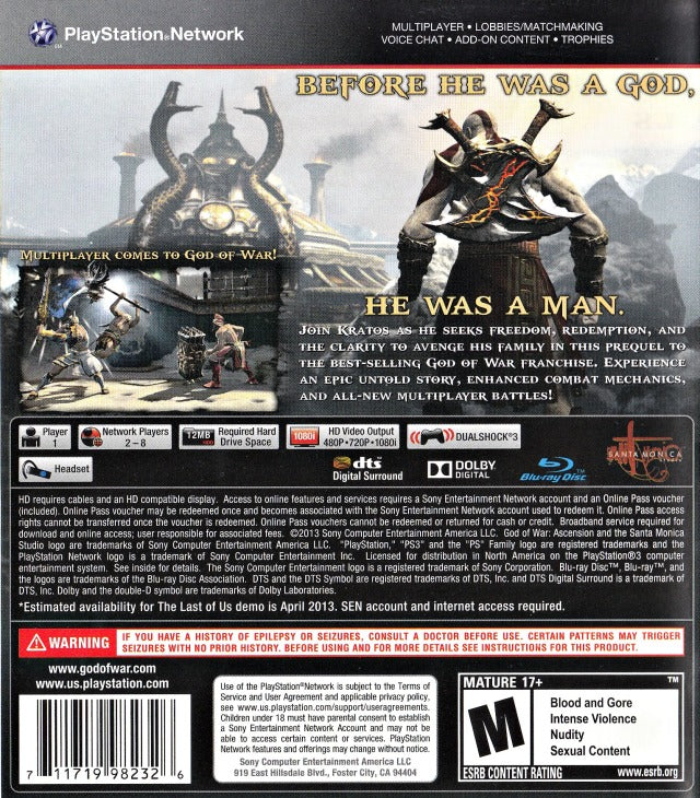 God of War: Ascension - (PS3) PlayStation 3 Video Games SCEA   
