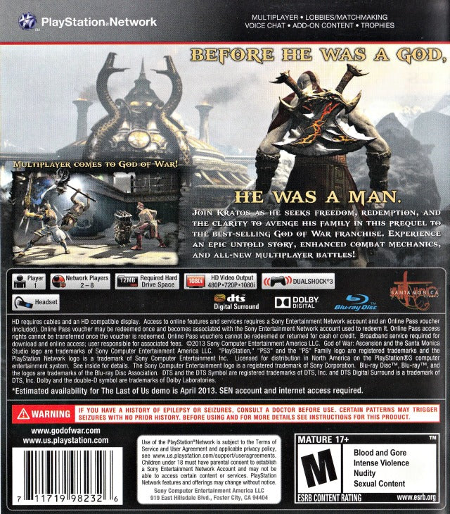 God of War: Ascension (Steelbook) - (PS3) PlayStation 3 [Pre-Owned] Video Games SCEA   