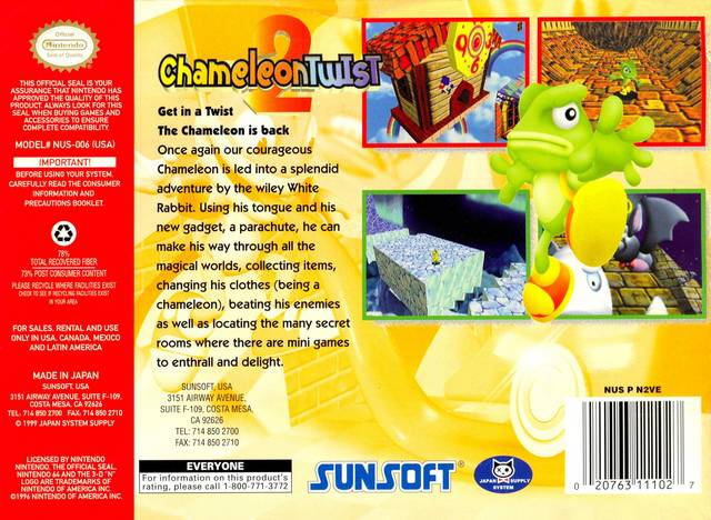 Chameleon Twist 2 - (N64) Nintendo 64 [Pre-Owned] Video Games SunSoft   