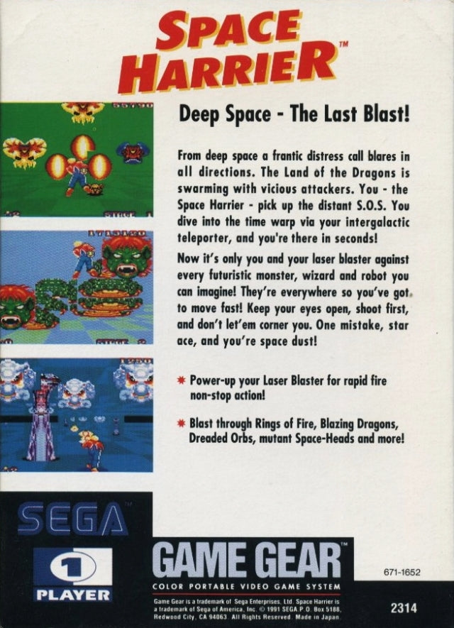Space Harrier - SEGA GameGear [Pre-Owned] Video Games Sega   