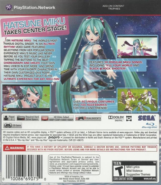Hatsune Miku: Project Diva F - (PS3) PlayStation 3 [Pre-Owned] Video Games Sega   