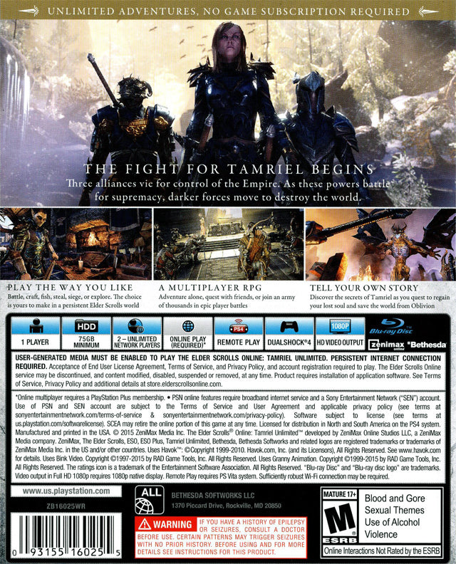 The Elder Scrolls Online: Tamriel Unlimited - PlayStation 4 Video Games Bethesda Softworks   
