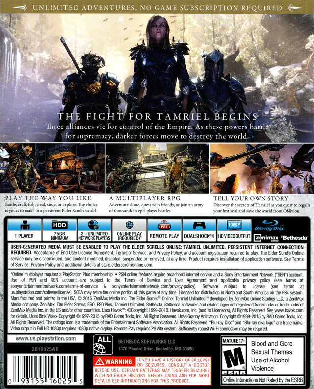 The Elder Scrolls Online: Tamriel Unlimited - (PS4) PlayStation 4 [Pre-Owned] Video Games Bethesda Softworks
