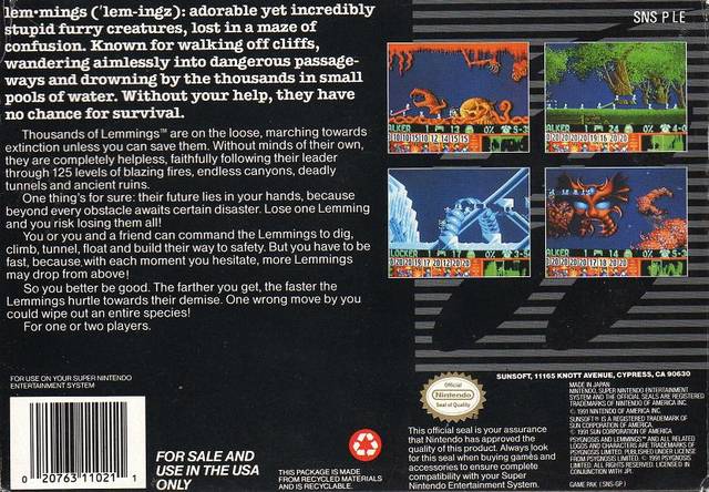 Lemmings - (SNES) Super Nintendo [Pre-Owned] Video Games SunSoft   