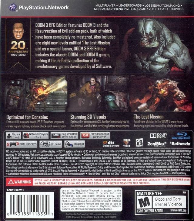 Doom 3 BFG Edition - (PS3) PlayStation 3 [Pre-Owned] Video Games Bethesda Softworks   