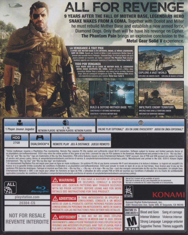 Metal Gear Solid V: The Phantom Pain (Day One Edition) - (PS4) PlayStation 4 [Pre-Owned] Video Games Konami