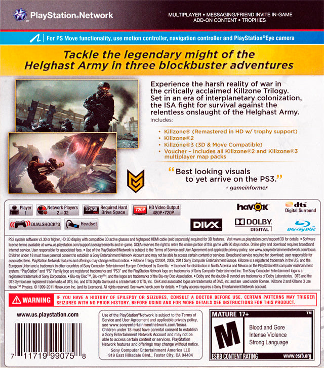 Killzone Trilogy - (PS3) PlayStation 3 Video Games SCEA   