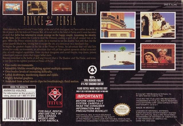 Prince of Persia 2: The Shadow and the Flame - (SNES) Super Nintendo [Pre-Owned] Video Games Titus Software   