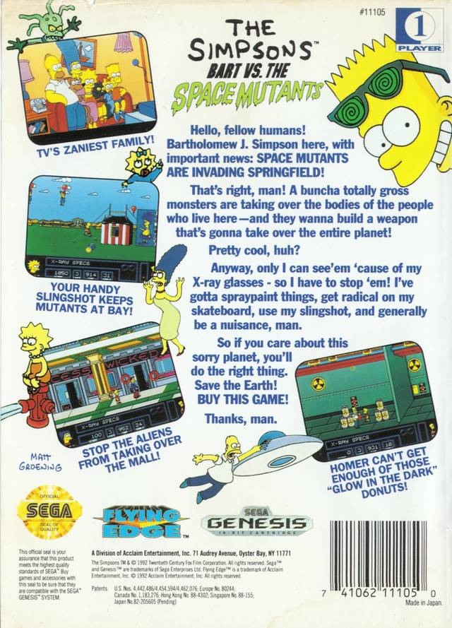 The Simpsons: Bart vs. the Space Mutants - (SG) SEGA Genesis  [Pre-Owned] Video Games Flying Edge   