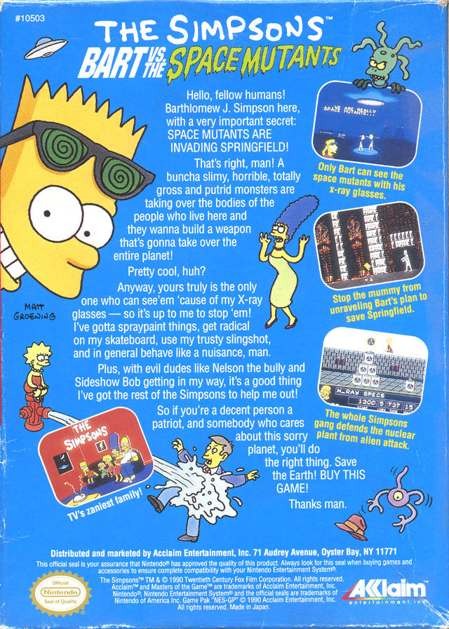 The Simpsons: Bart vs. the Space Mutants - (NES) Nintendo Entertainment System [Pre-Owned] Video Games Acclaim   