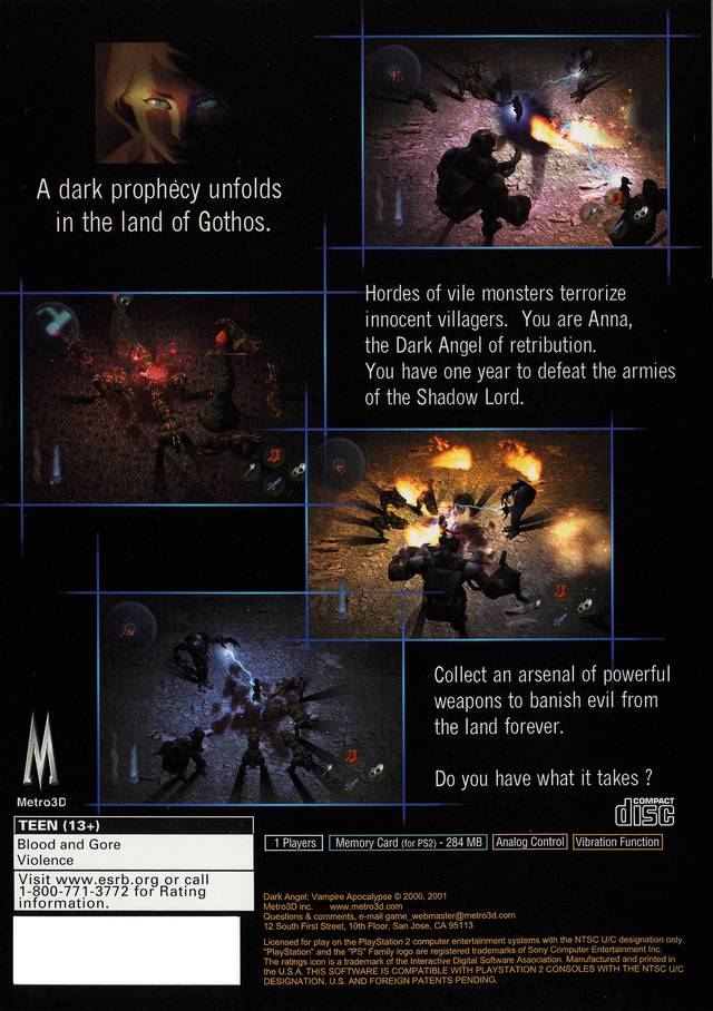 Dark Angel:  Vampire Apocalypse - PlayStation 2 Video Games Metro3D   