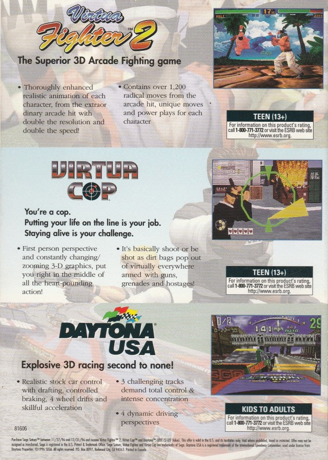 3 Free Games With Purchase of Sega Saturn - (SS) SEGA Saturn [Pre-Owned] Video Games Sega   
