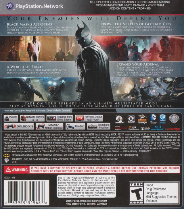 Batman: Arkham Origins - (PS3) PlayStation 3 [Pre-Owned] | J&L Game