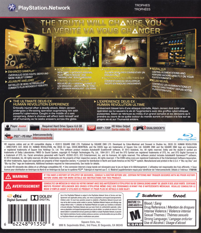 Deus Ex: Human Revolution Director's Cut - PlayStation 3 [Pre-Owned] Video Games Square Enix   
