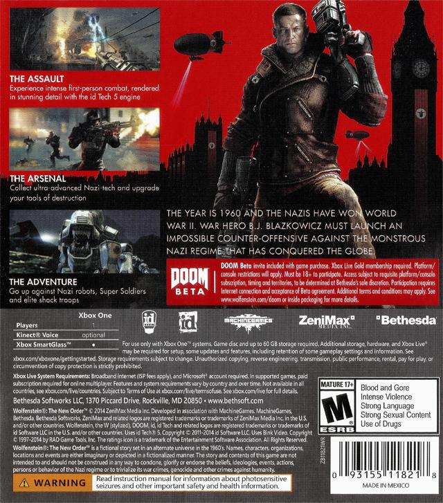 Wolfenstein: The New Order - (XB1) Xbox One Video Games Bethesda Softworks   