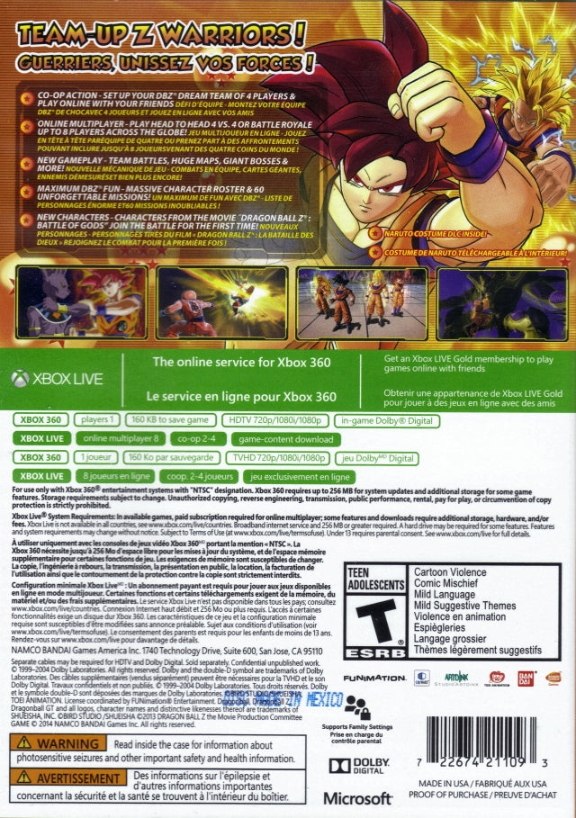 Dragon Ball Z: Battle of Z -  Xbox 360 [Pre-Owned] Video Games Namco Bandai Games   