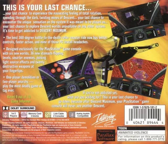 Descent Maximum - (PS1) PlayStation 1 [Pre-Owned] Video Games Interplay   