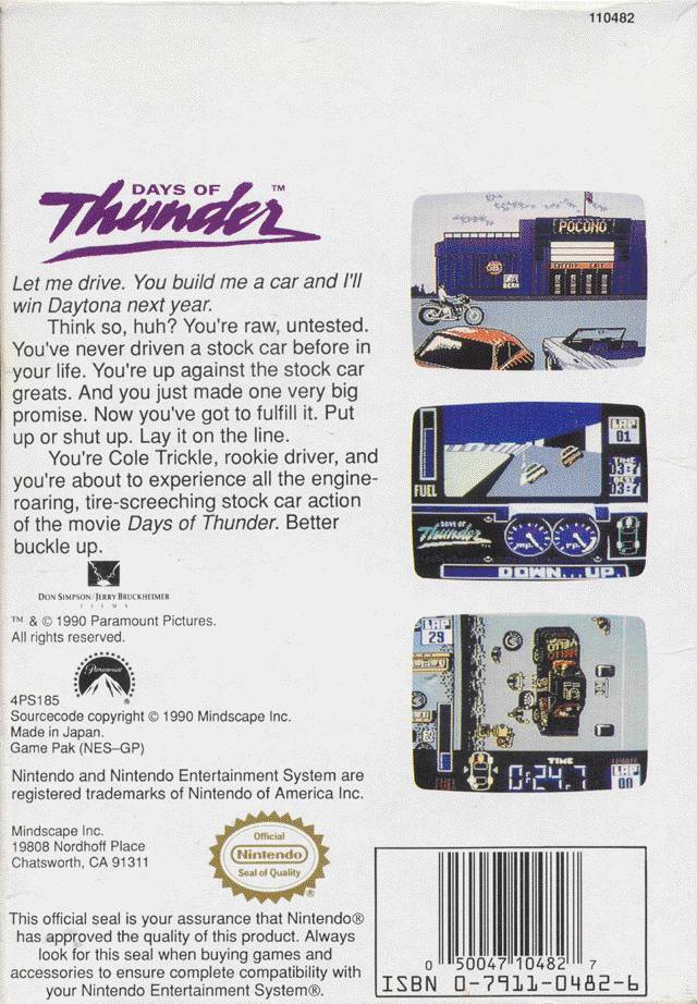 Days of Thunder - (NES) Nintendo Entertainment System [Pre-Owned] Video Games Mindscape   