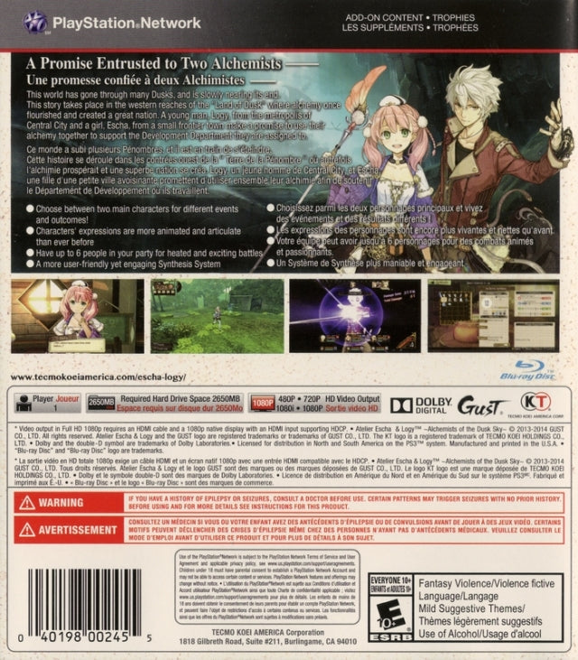 Atelier Escha & Logy: Alchemists of the Dusk Sky - (PS3) PlayStation 3 Video Games Tecmo Koei Games   