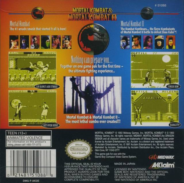 Mortal Kombat & Mortal Kombat II - (GB) Game Boy [Pre-Owned] Video Games Acclaim   