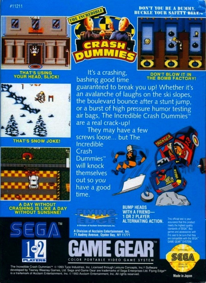 The Incredible Crash Dummies - SEGA GameGear [Pre-Owned] Video Games Flying Edge   
