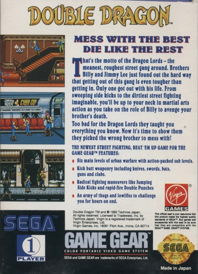 Double Dragon - (SGG) SEGA GameGear  [Pre-Owned] Video Games Virgin Interactive   
