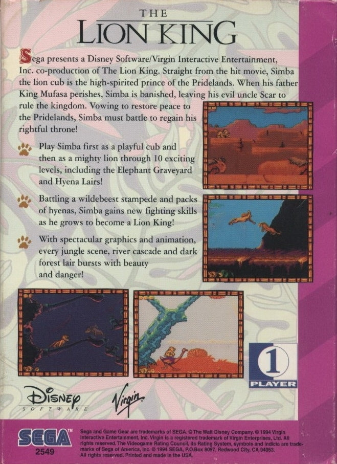The Lion King - SEGA GameGear [Pre-Owned] Video Games Sega   