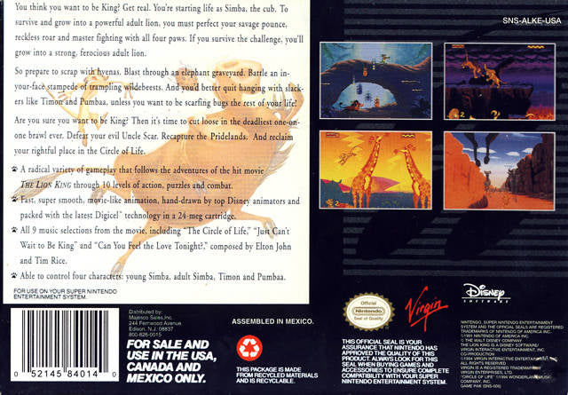 The Lion King - (SNES) Super Nintendo [Pre-Owned] Video Games Disney Interactive Studios   