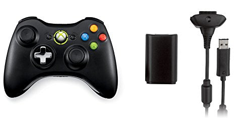Microsoft Xbox 360 Wireless Controller with Transforming D-Pad and Play and Charge Kit (Black) - Xbox 360 Accessories Microsoft   