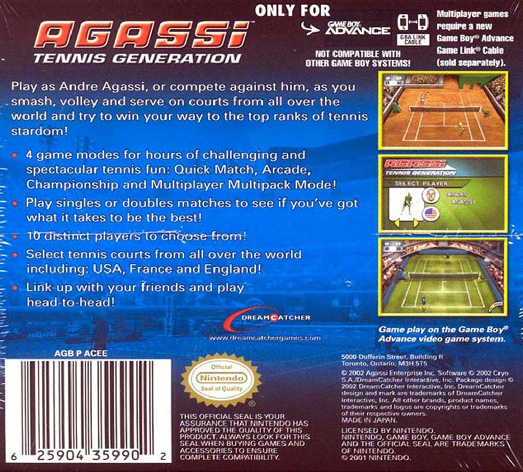 Agassi Tennis Generation 2002 - (GBA) Game Boy Advance [Pre-Owned] Video Games DreamCatcher Interactive   